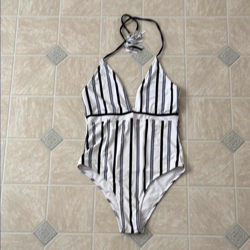 Striped Halter One-Piece Swimsuit